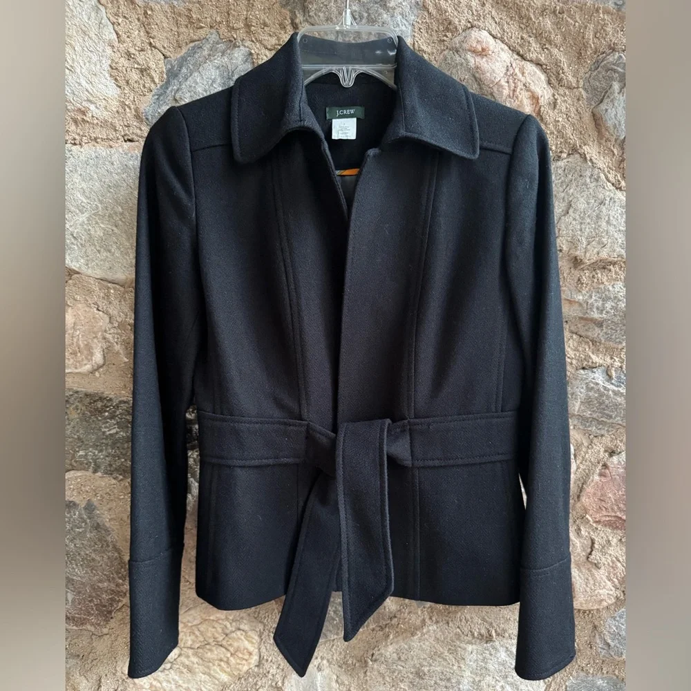 J. Crew Robert Noble Scottish Wool Belted Blazer Black Women’s Size 2 - Picture 3 of 12
